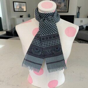 Vintage Printed Scarf (one side only) in Blue w Purple Accents no tags